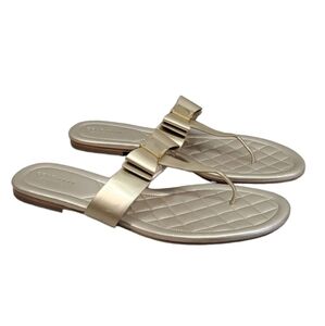 Cole Haan Womens T strap Gold Bow Sandals Flats Flip flop shoes sz 9.5B